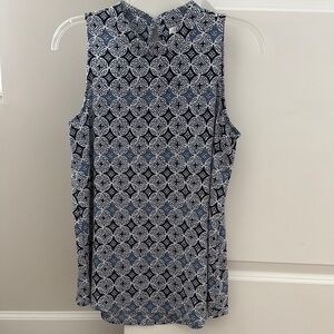 Mud Pie White and Blue Sleeveless Tunic Blouse